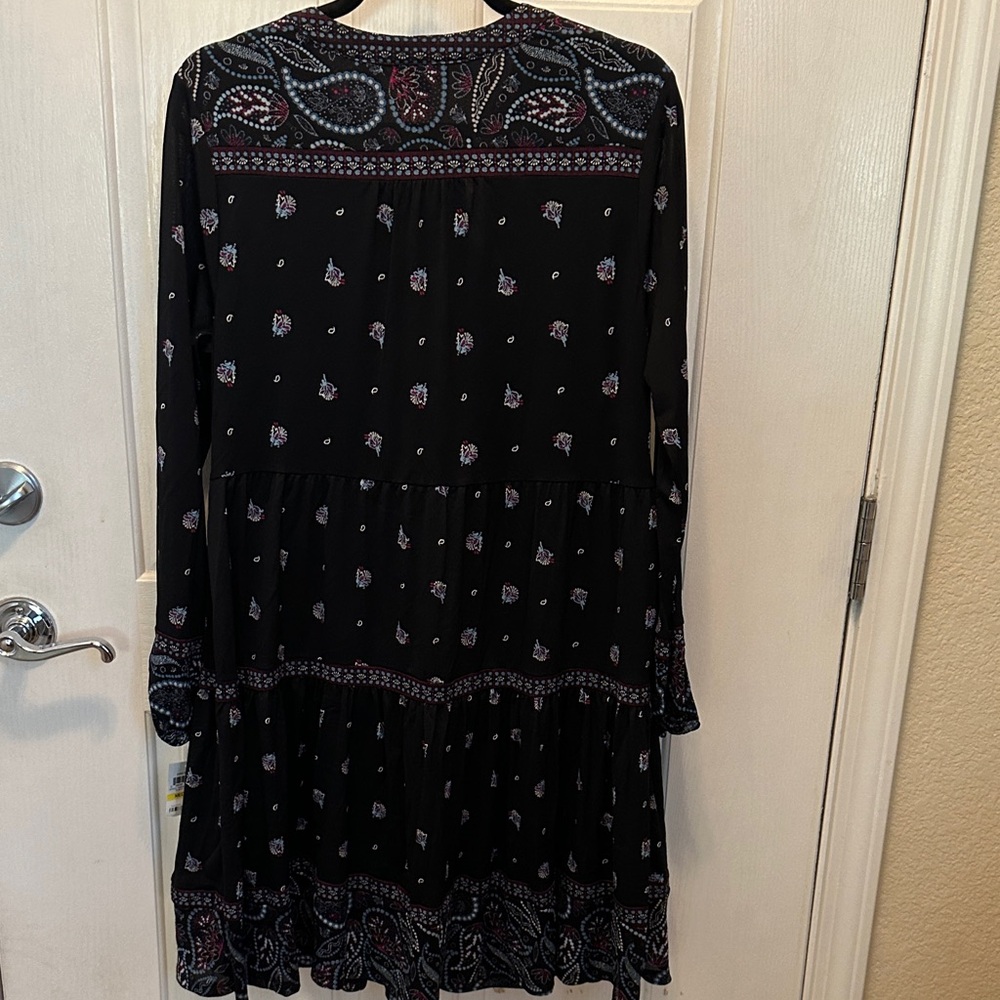 Style & Co. Black and Blue Long Sleeve Paisley Print Dress Size M - Picture 6 of 9